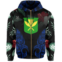 Polynesian Tropic Kanaka Maoli Hibiscus Hawaii Zip Hoodie Blue - Polynesian Pride