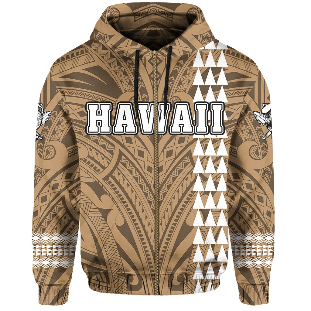 Polynesian Islands Warrior Kakau Hawaii Zip Hoodie Gold - Polynesian Pride