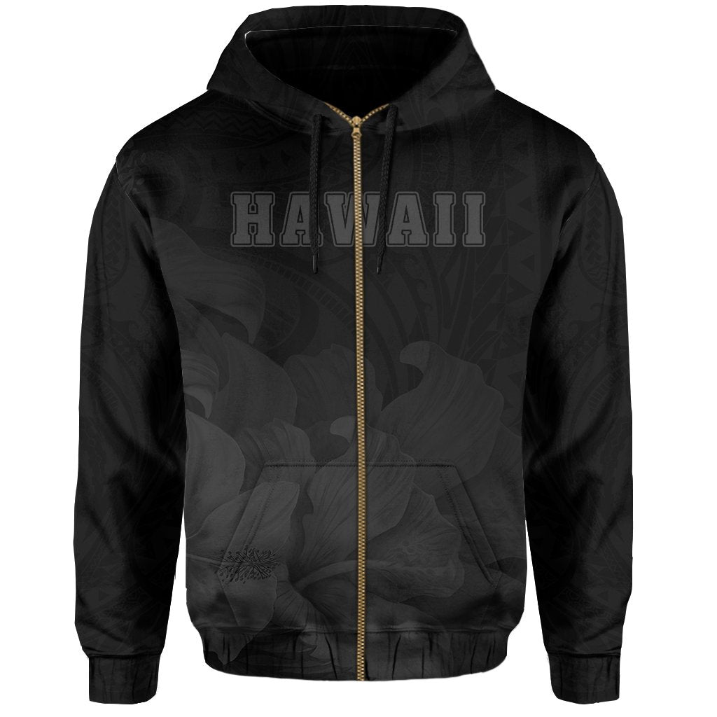 Tropic Hibiscus Seal of Hawaii Zip Hoodie Gray - Polynesian Pride
