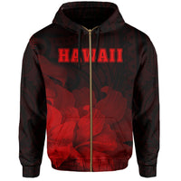 Tropic Hibiscus Seal of Hawaii Zip Hoodie Red - Polynesian Pride