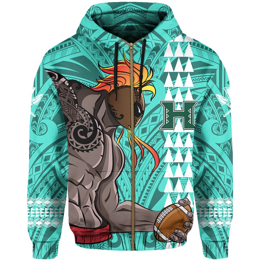 Polynesian Warrior Helmet Football Kanaka Kakau Hawaii Zip Hoodie Turquoise - Polynesian Pride