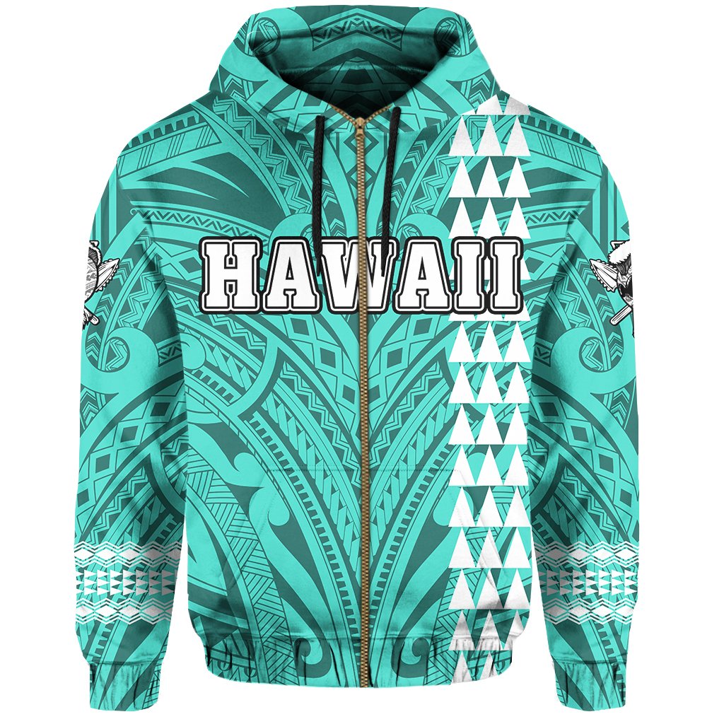 Polynesian Islands Warrior Kakau Hawaii Zip Hoodie Turquoise - Polynesian Pride