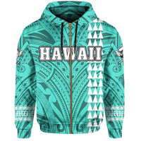 Polynesian Islands Warrior Kakau Hawaii Zip Hoodie Turquoise - Polynesian Pride