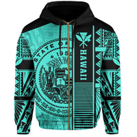 Polynesian Seal of Hawaii Zip Hoodie Turquoise NRP Style - Polynesian Pride