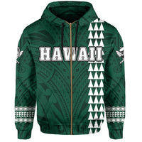 Polynesian Islands Warrior Kakau Hawaii Zip Hoodie Green - Polynesian Pride