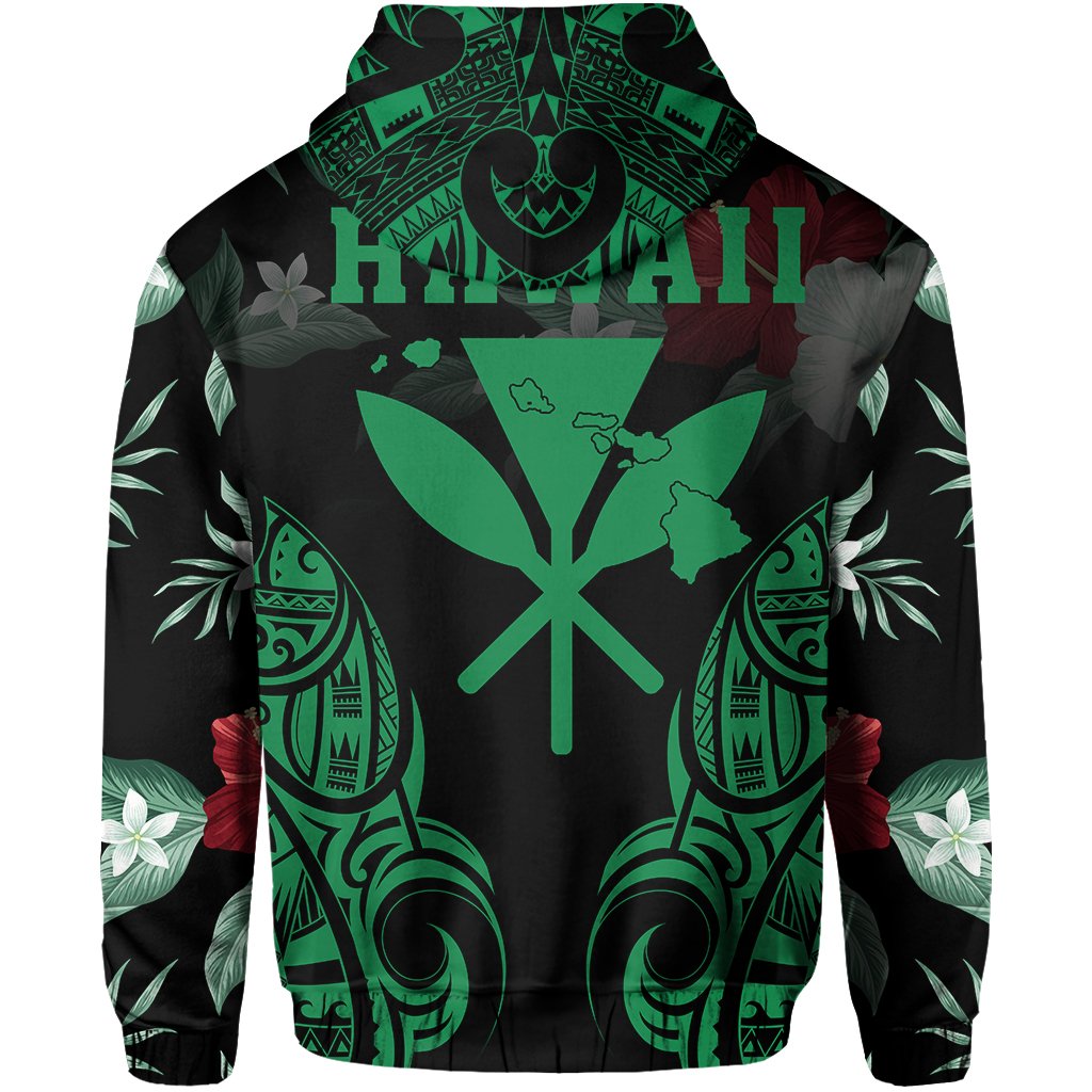 Polynesian Tropic Kanaka Maoli Hibiscus Hawaii Hoodie Green - Polynesian Pride