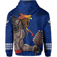 Polynesian Islands Warrior Kakau Hawaii Zip Hoodie Blue - Polynesian Pride