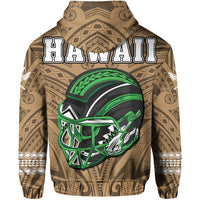 Polynesian Warrior Helmet Football Kanaka Kakau Hawaii Hoodie Gold - Polynesian Pride