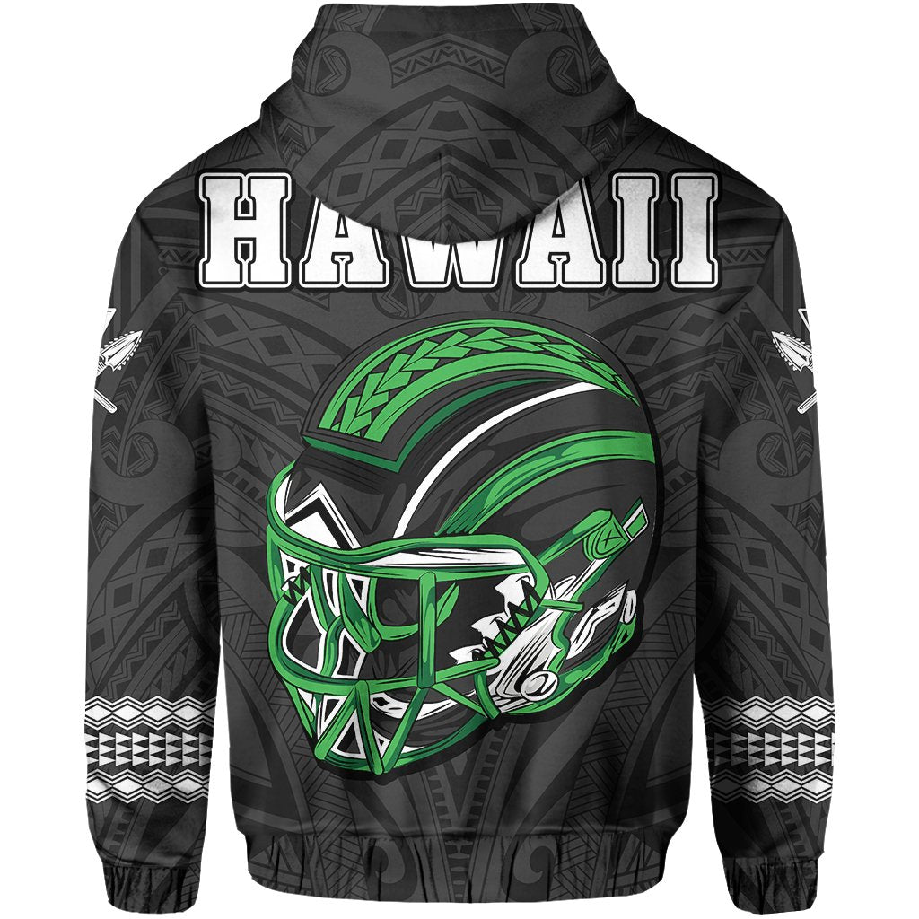Polynesian Warrior Helmet Football Kanaka Kakau Hawaii Zip Hoodie Gray - Polynesian Pride