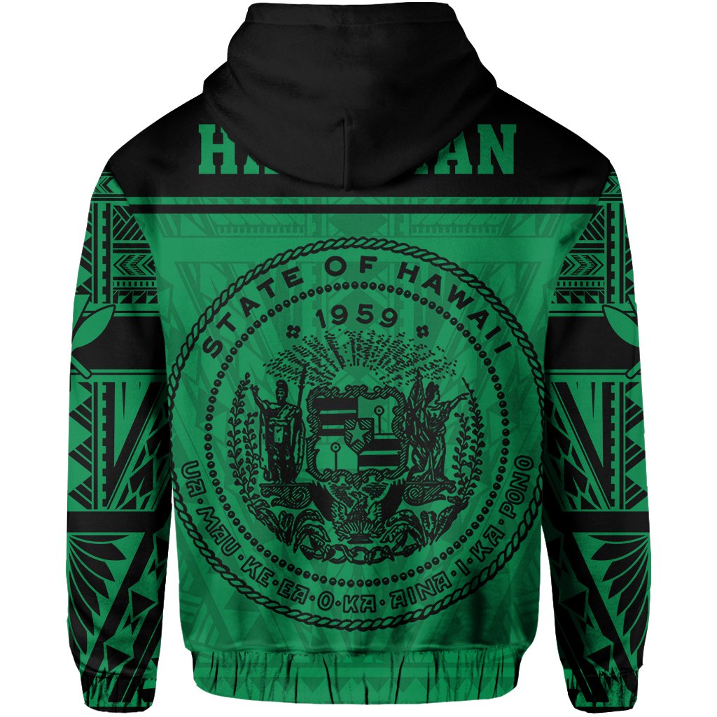 Polynesian Seal of Hawaii Zip Hoodie Green NRP Style - Polynesian Pride