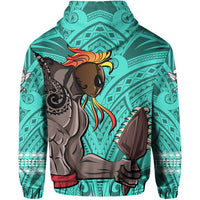 Polynesian Islands Warrior Kakau Hawaii Zip Hoodie Turquoise - Polynesian Pride