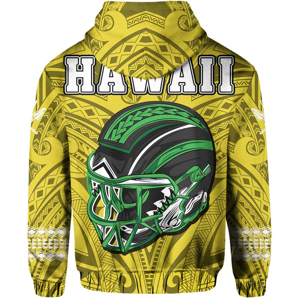 Polynesian Warrior Helmet Football Kanaka Kakau Hawaii Zip Hoodie Yellow - Polynesian Pride