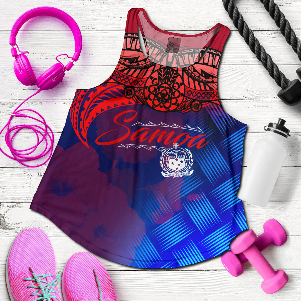 Samoa Polynesian Racerback Women Tank - Samoa Coat Of Arms With Lauhala Tribal Pattern - Polynesian Pride