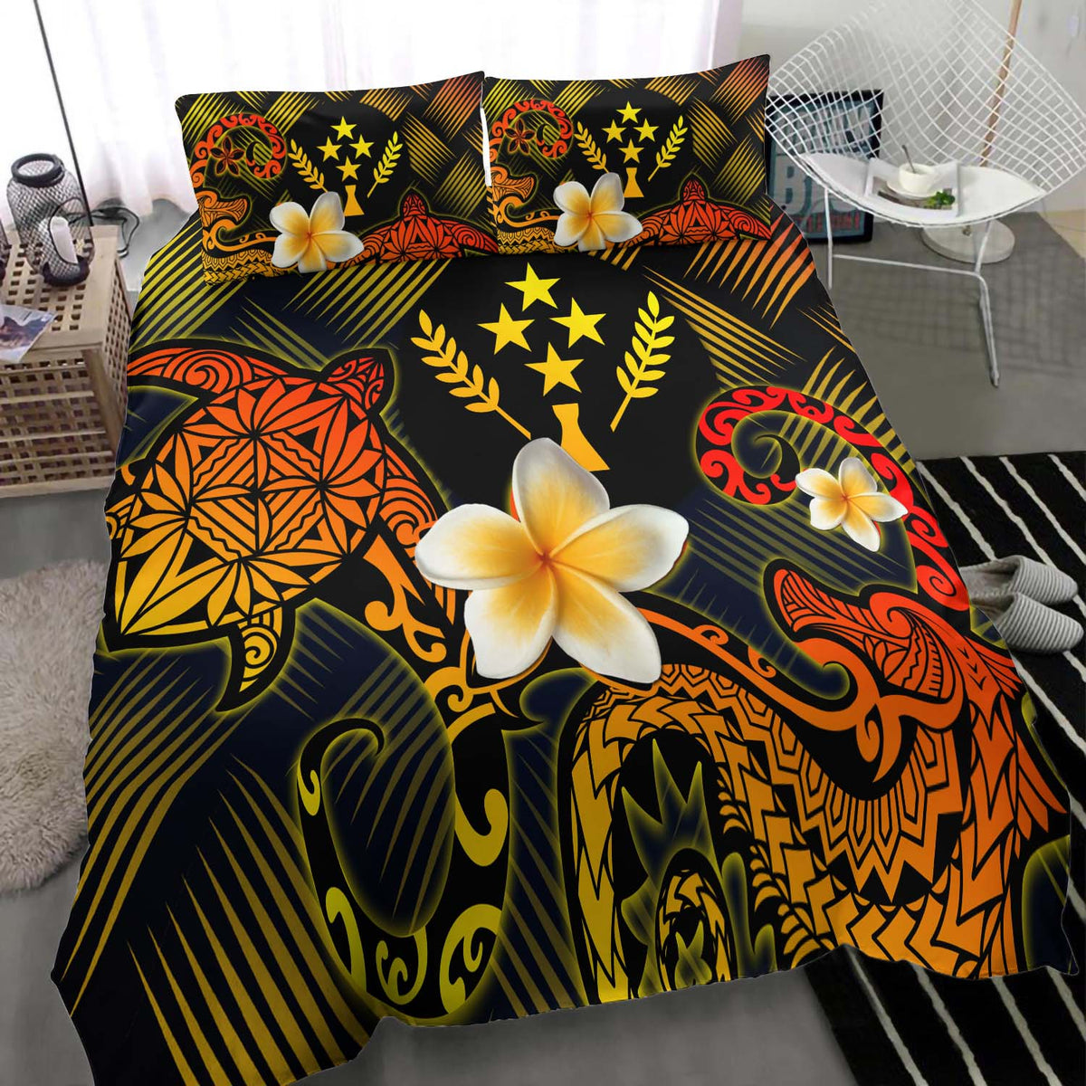 Kosrae Polynesian Bedding Set - Lauhala Turtle Plumeria Tropical - Polynesian Pride