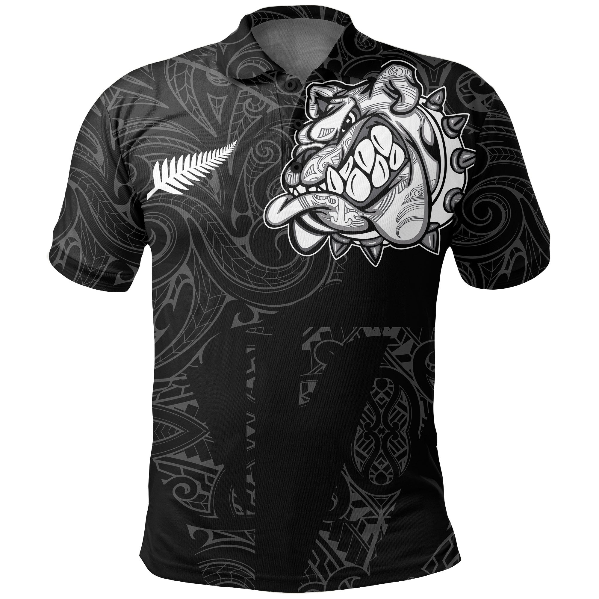New Zealand Maori Polo Shirt, Maori Bulldog Golf Shirts Black Unisex Black - Polynesian Pride