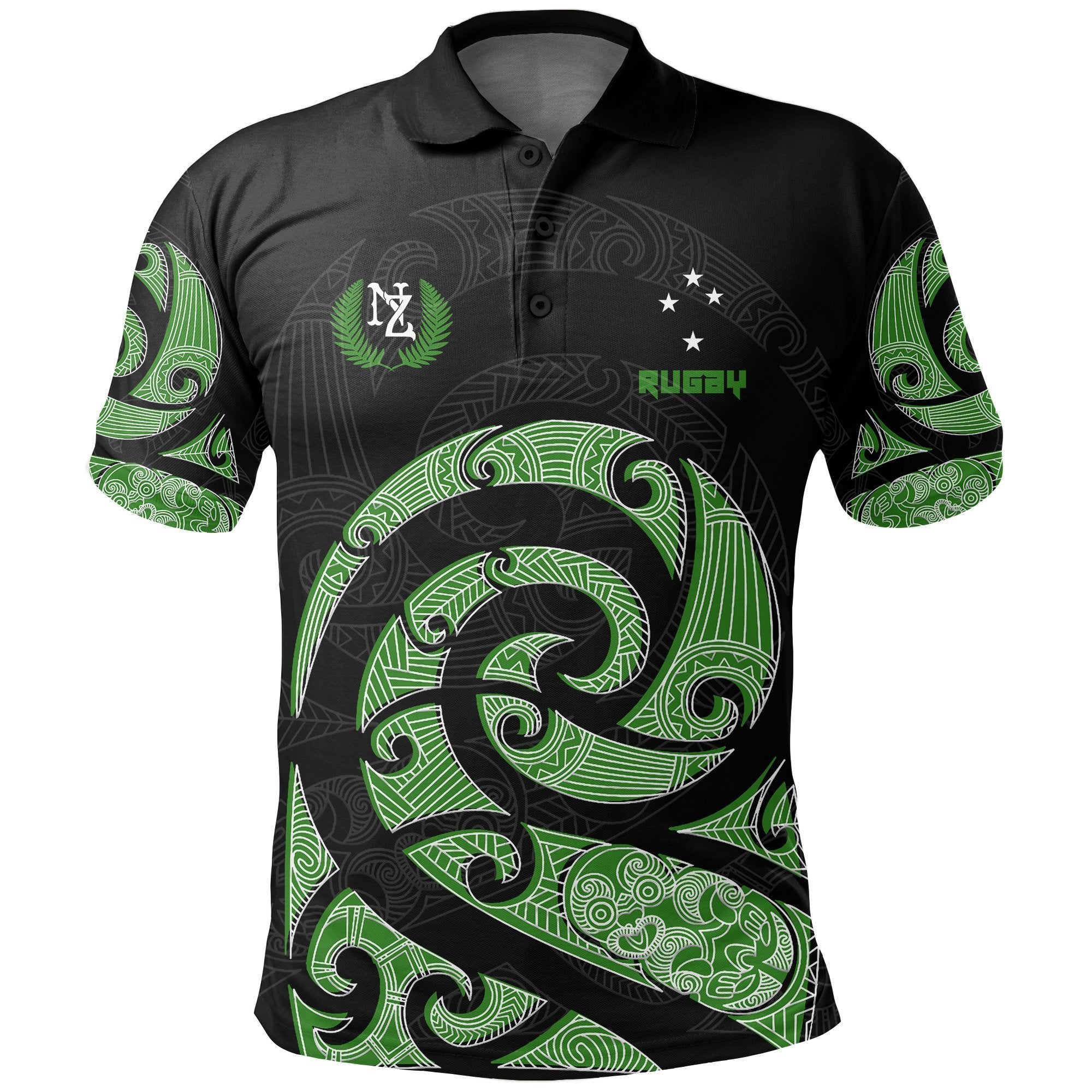 New Zealand Maori Rugby Kirituhi Tattoo Polo Shirt Unisex Black - Polynesian Pride