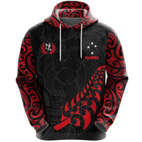 New Zealand Maori Lion Rugby Hoodie Red Polynesian Pride