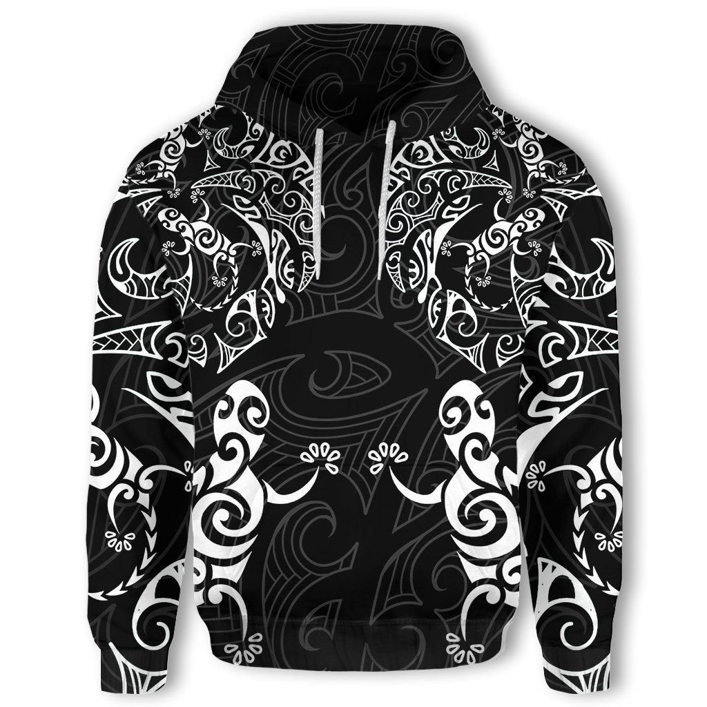 New Zealand Maori Hoodie, Lizard Tattoo Pullover Hoodie Unisex Black - Polynesian Pride