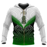New Zealand Green Rugby Hoodie, Maori Manaia Zip up Hoodie Unisex Green - Polynesian Pride