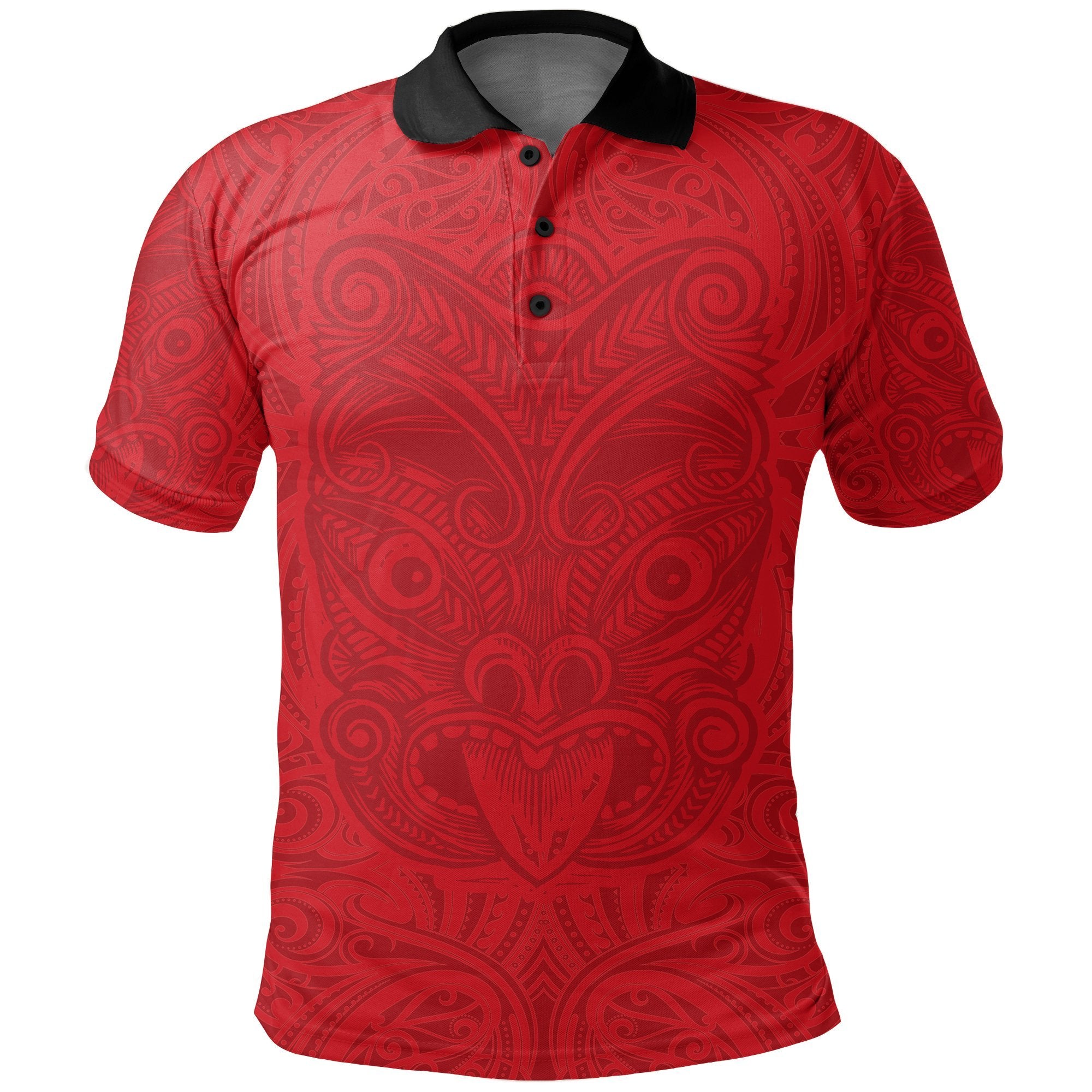 New Zealand Maori Polo Shirt, Maori Mask Tattoo Golf Shirts Unisex Black - Polynesian Pride