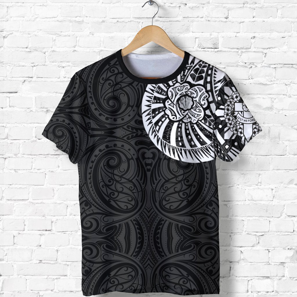 Anzac New Zealand T Shirt, Maori Poppies Tattoo Shirt White Unisex Black - Polynesian Pride