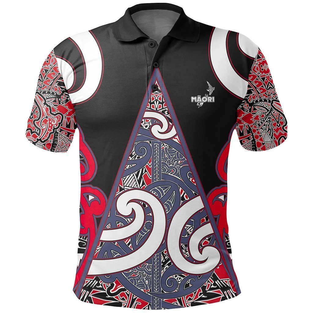 Maori Rugby Polo T Shirt Mangu Unisex Black - Polynesian Pride