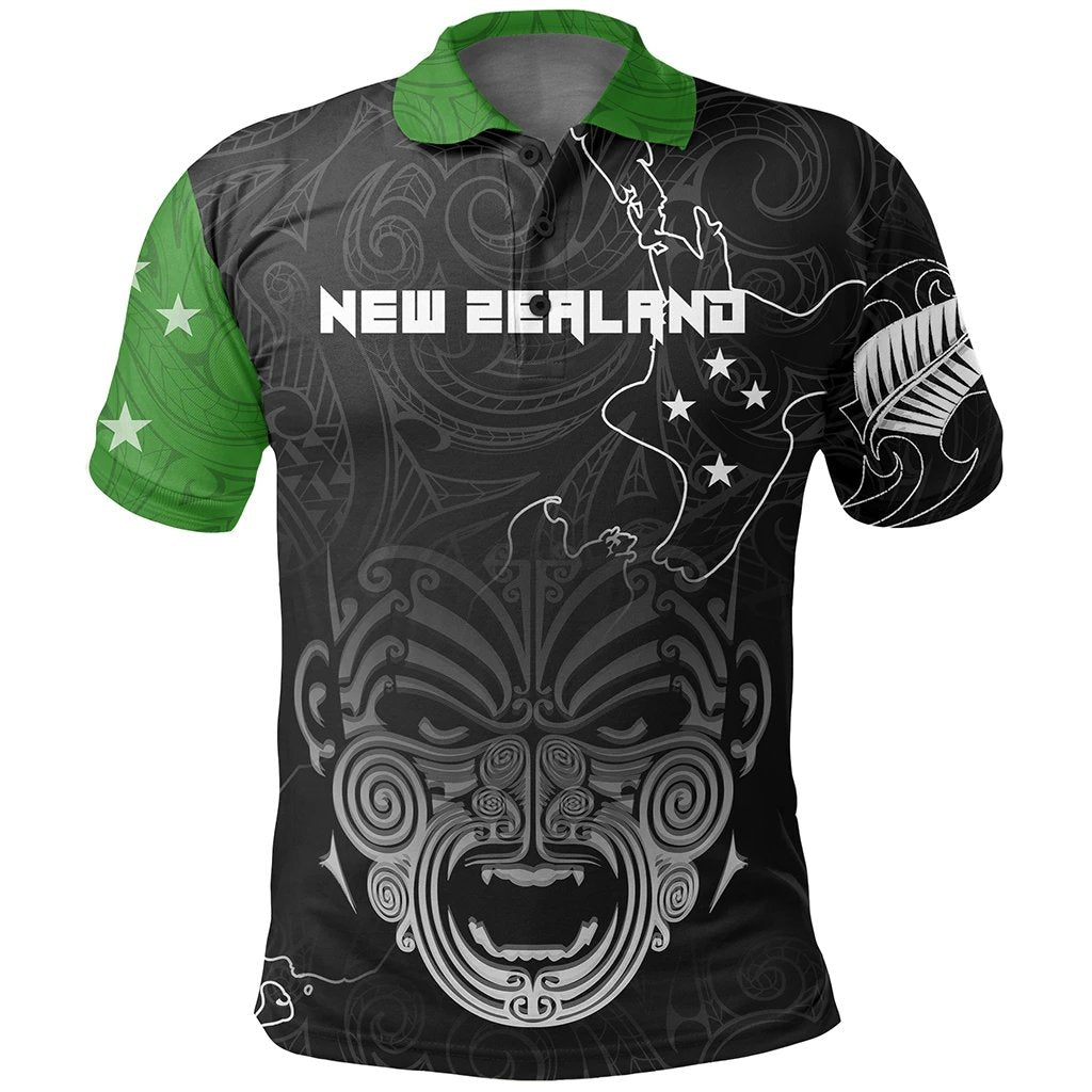 New Zealand Maori Ta Moko Polo Green Unisex Black - Polynesian Pride