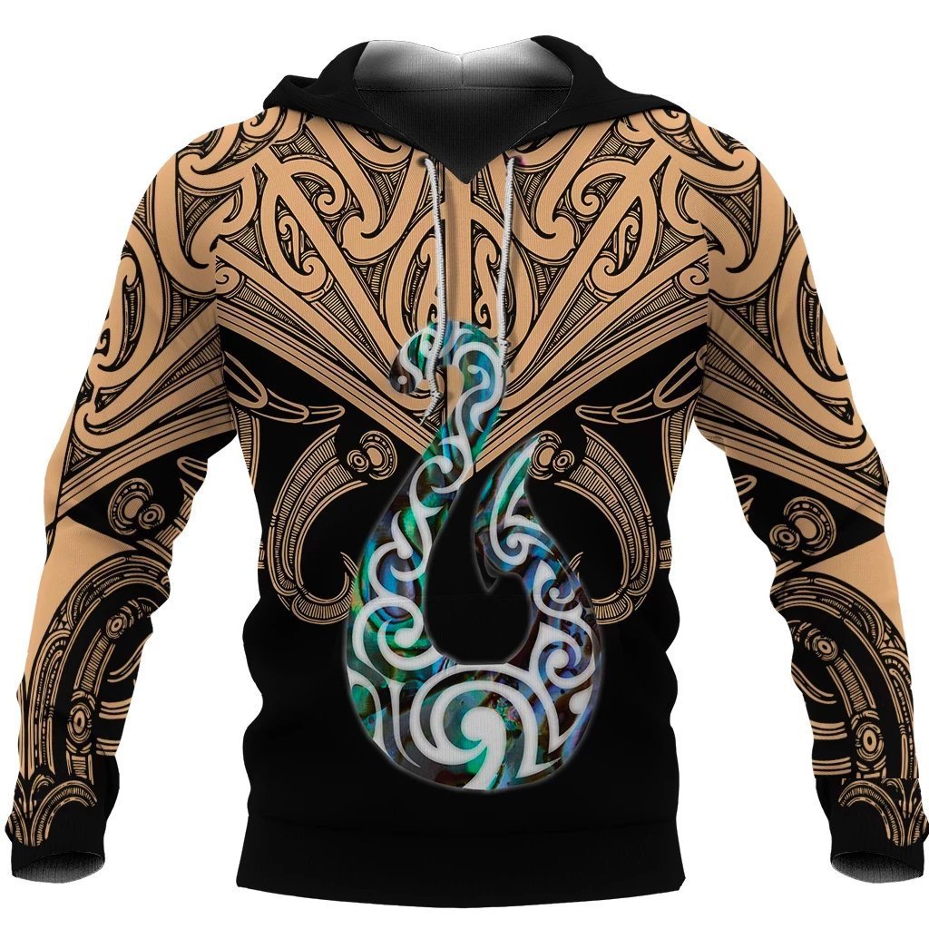 Maori Tattoo Hoodie Hei Matau Abalone Gold Unisex Yellow - Polynesian Pride