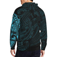 Maori Tattoo Style All Over Zip Hoodie Blue Version - Polynesian Pride