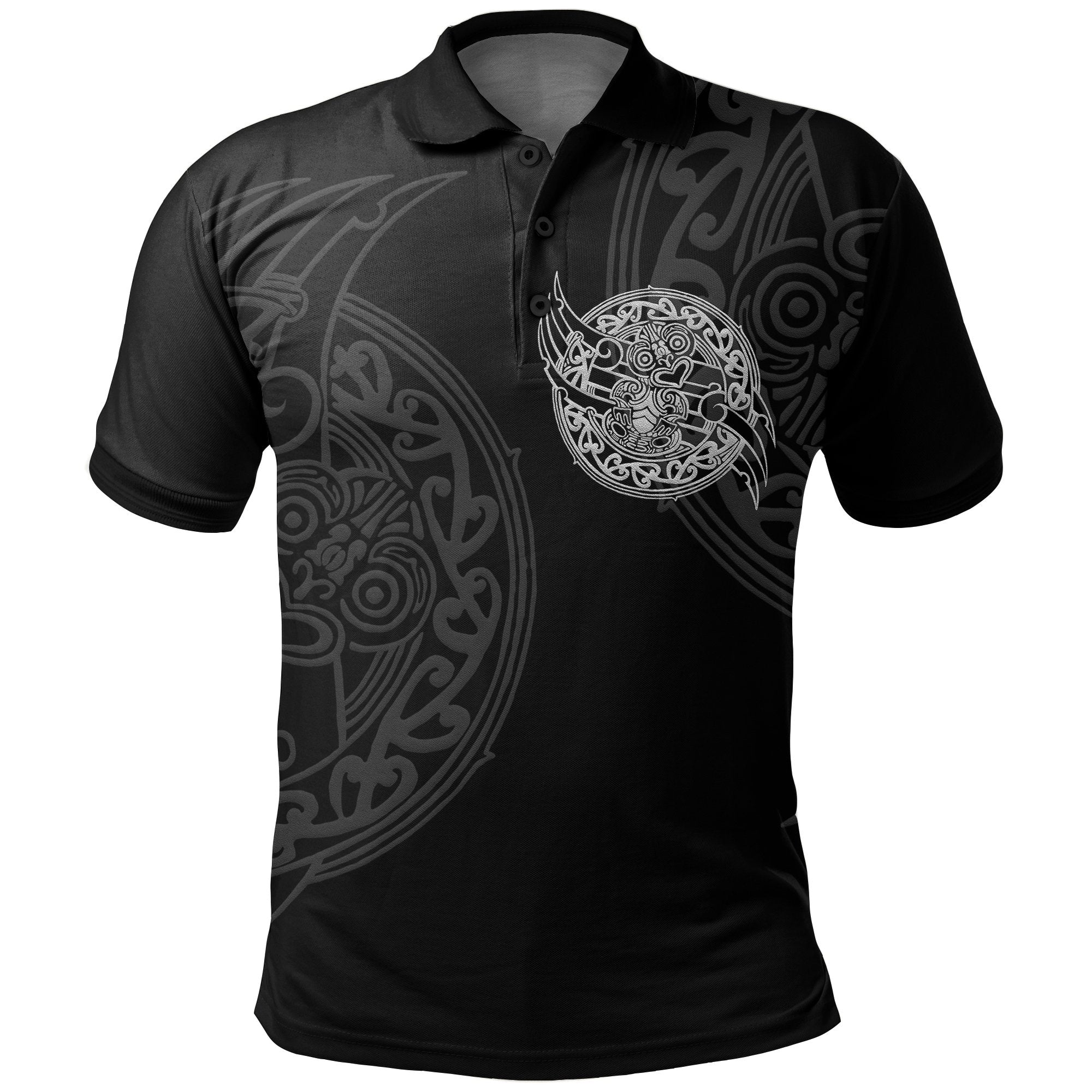 New Zealand Maori Polo Shirt, Maori Tiki Tattoo Golf Shirts Unisex Black - Polynesian Pride