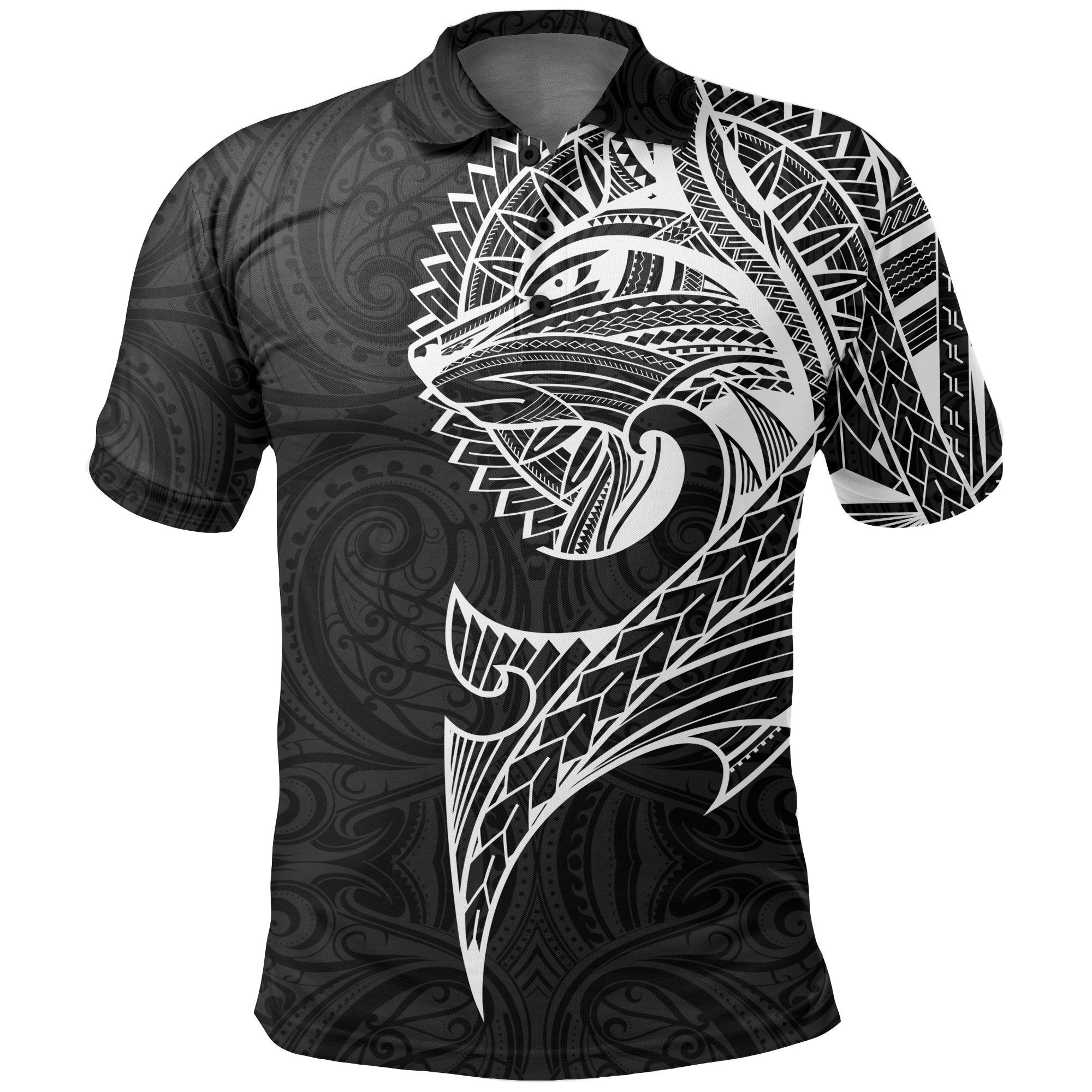 New Zealand Maori Polo Shirt, Wolf Tattoo Golf Shirts Unisex Black - Polynesian Pride