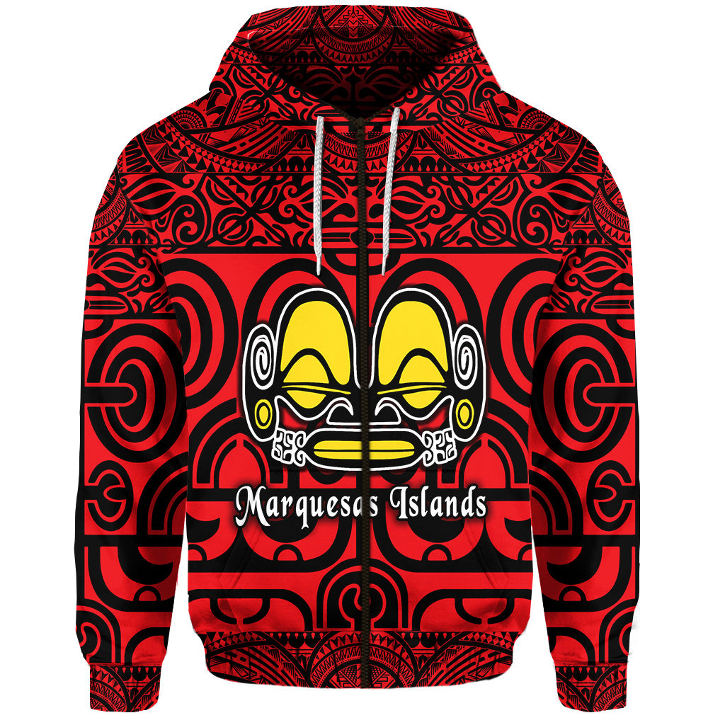 Custom Marquesas Islands Zip Hoodie Marquesan Tattoo Simple Style Red LT8 - Polynesian Pride
