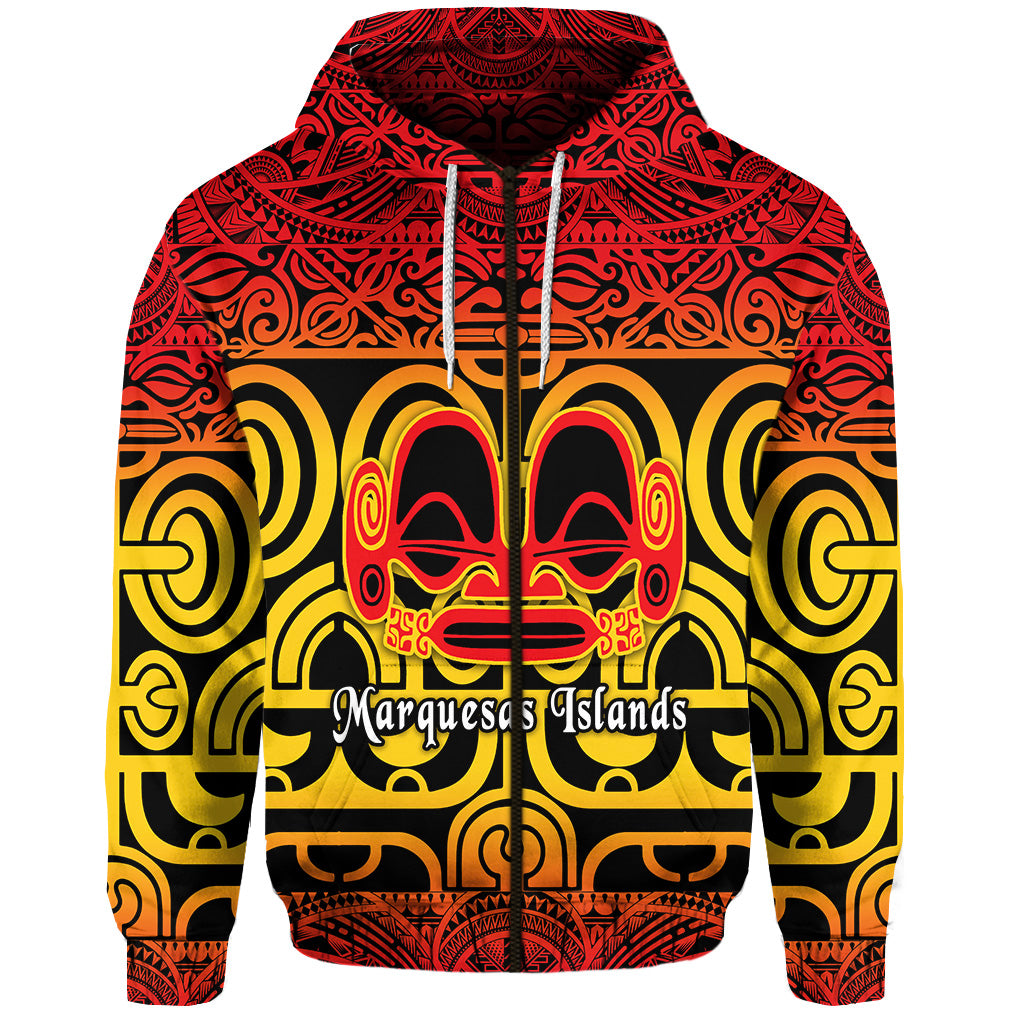 Marquesas Islands Zip Hoodie Marquesan Tattoo Simple Style Gradient Red LT8 - Polynesian Pride