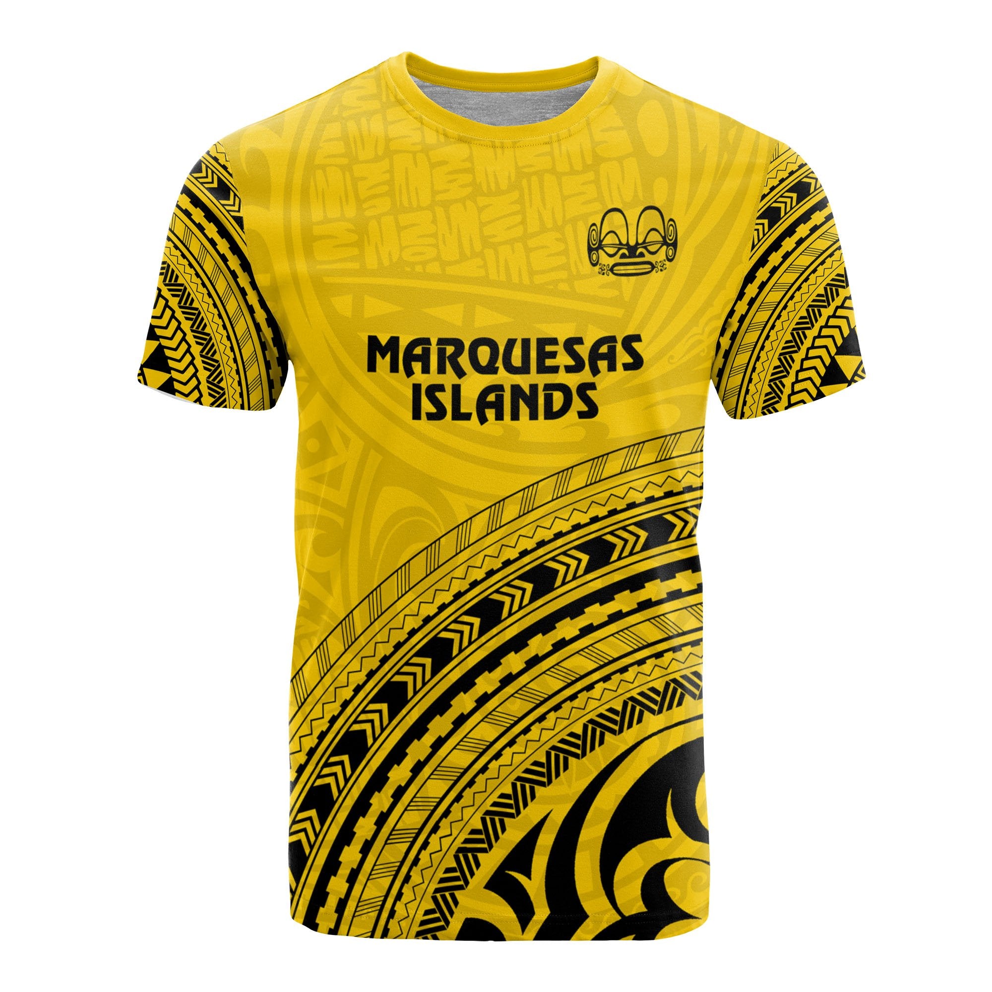 Marquesas Islands All Over T Shirt Marquesas Islands Tiki Face Polynesian Tribal Yellow Version Unisex Yellow - Polynesian Pride