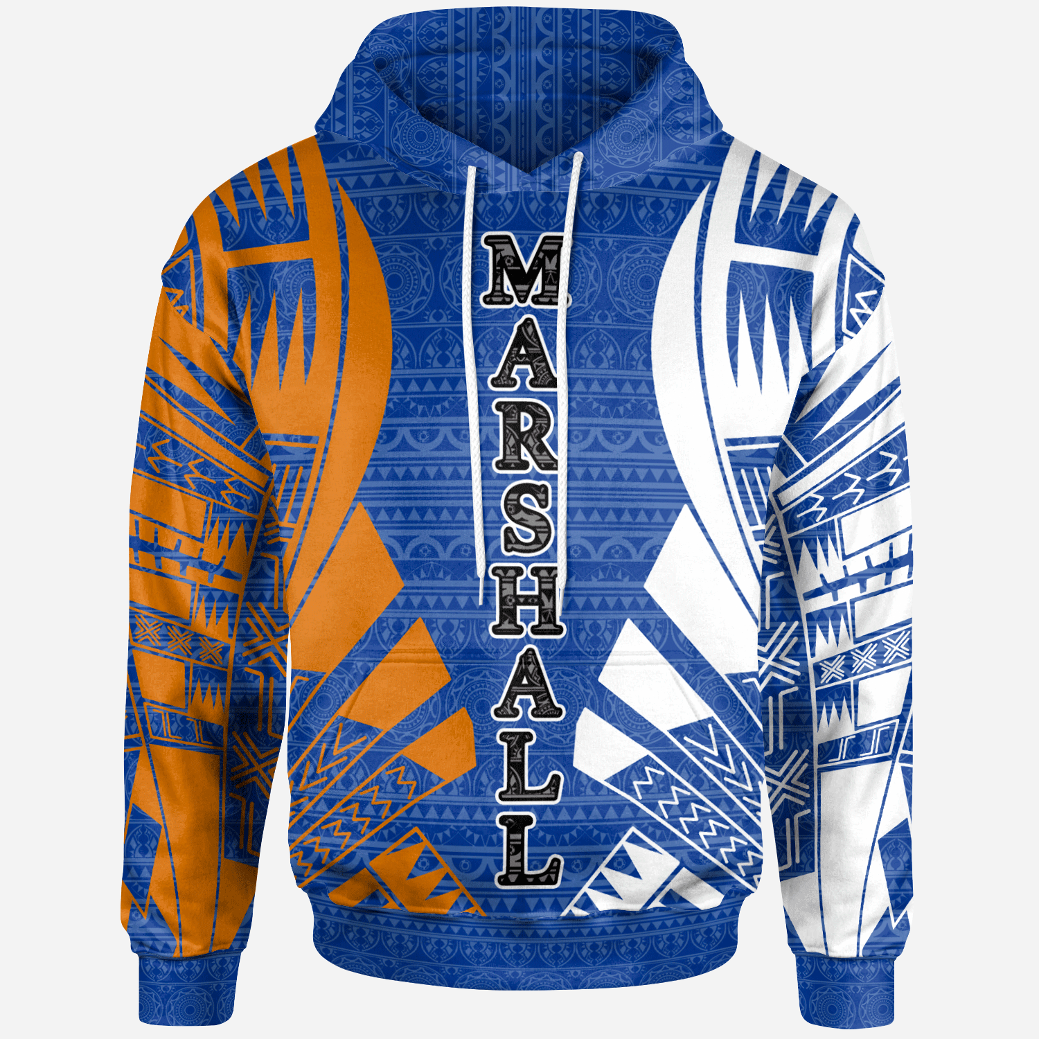 Marshall Islands All Over Hoodie Tattoo Style Unisex Blue - Polynesian Pride