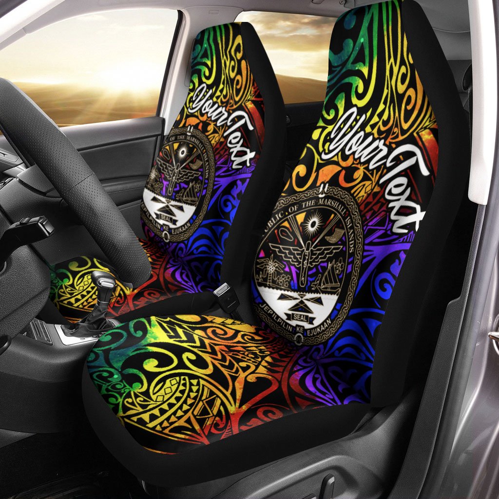 Marshall Islands Custom Personalised Car Seat Covers - Rainbow Polynesian Pattern Crest Universal Fit Rainbow - Polynesian Pride