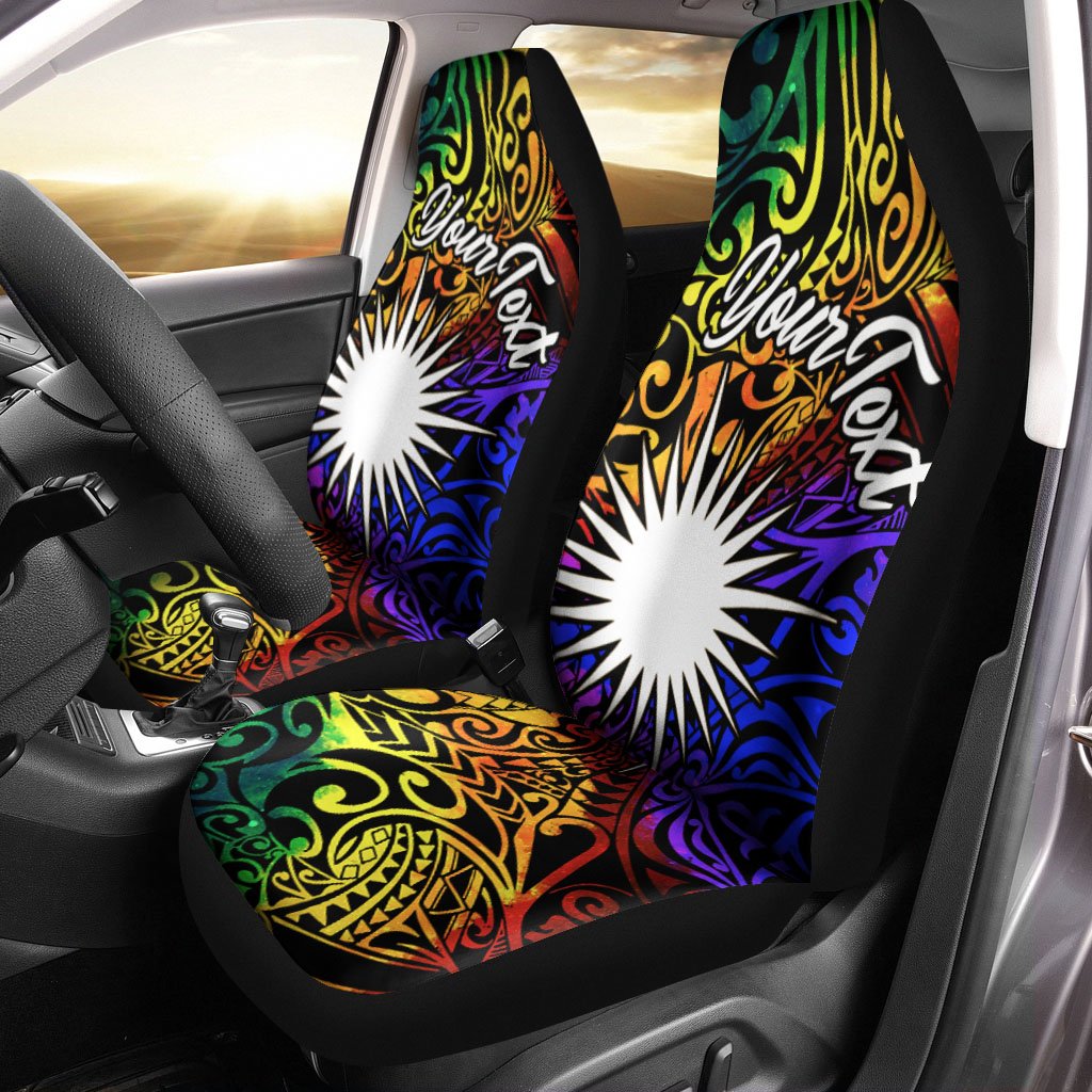 Marshall Islands Custom Personalised Car Seat Covers - Rainbow Polynesian Pattern Universal Fit Rainbow - Polynesian Pride