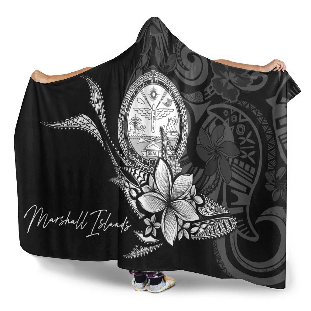 Marshall Islands Hooded Blanket - Fish With Plumeria Flowers Style - Polynesian Pride