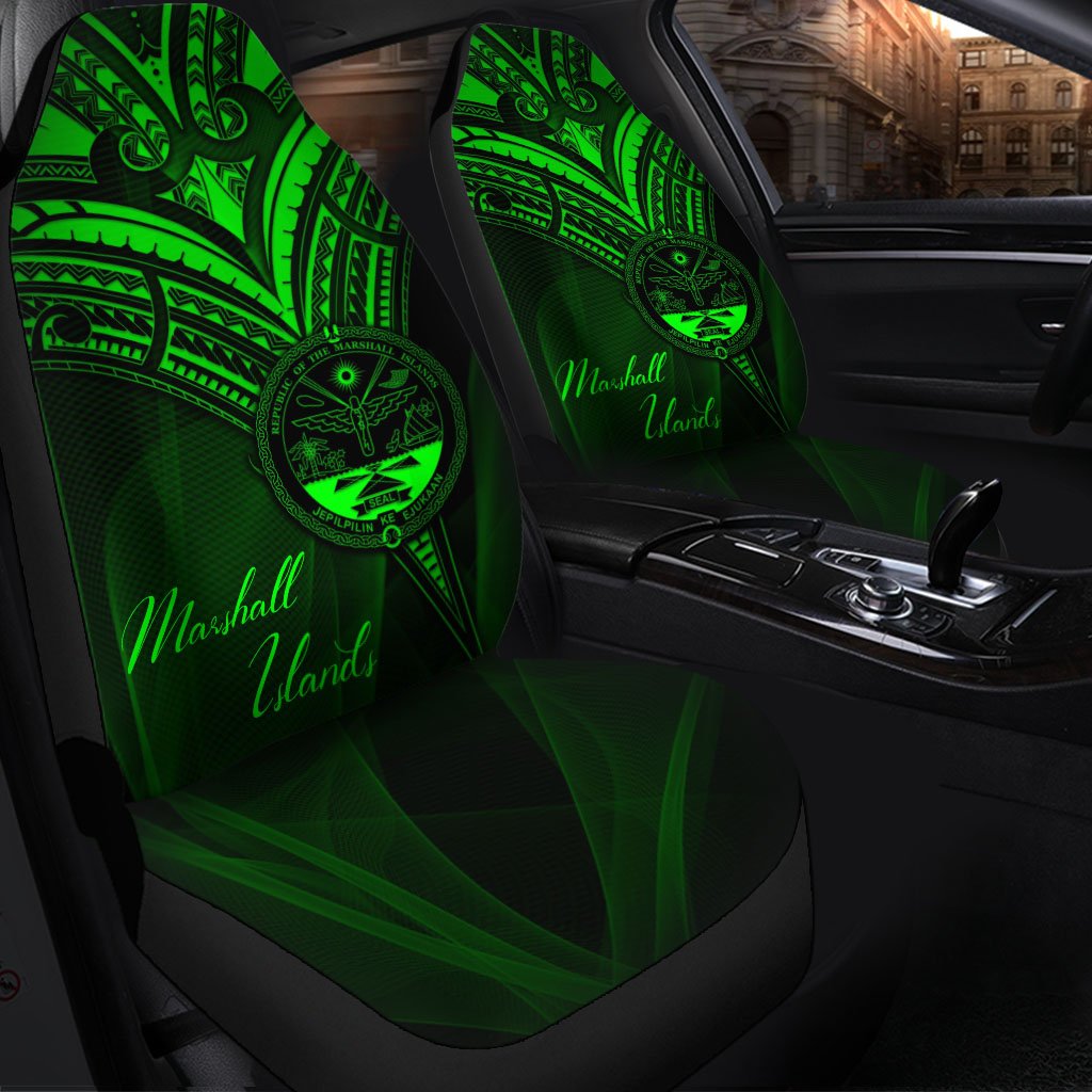 Marshall Islands Car Seat Cover - Green Color Cross Style Universal Fit Black - Polynesian Pride