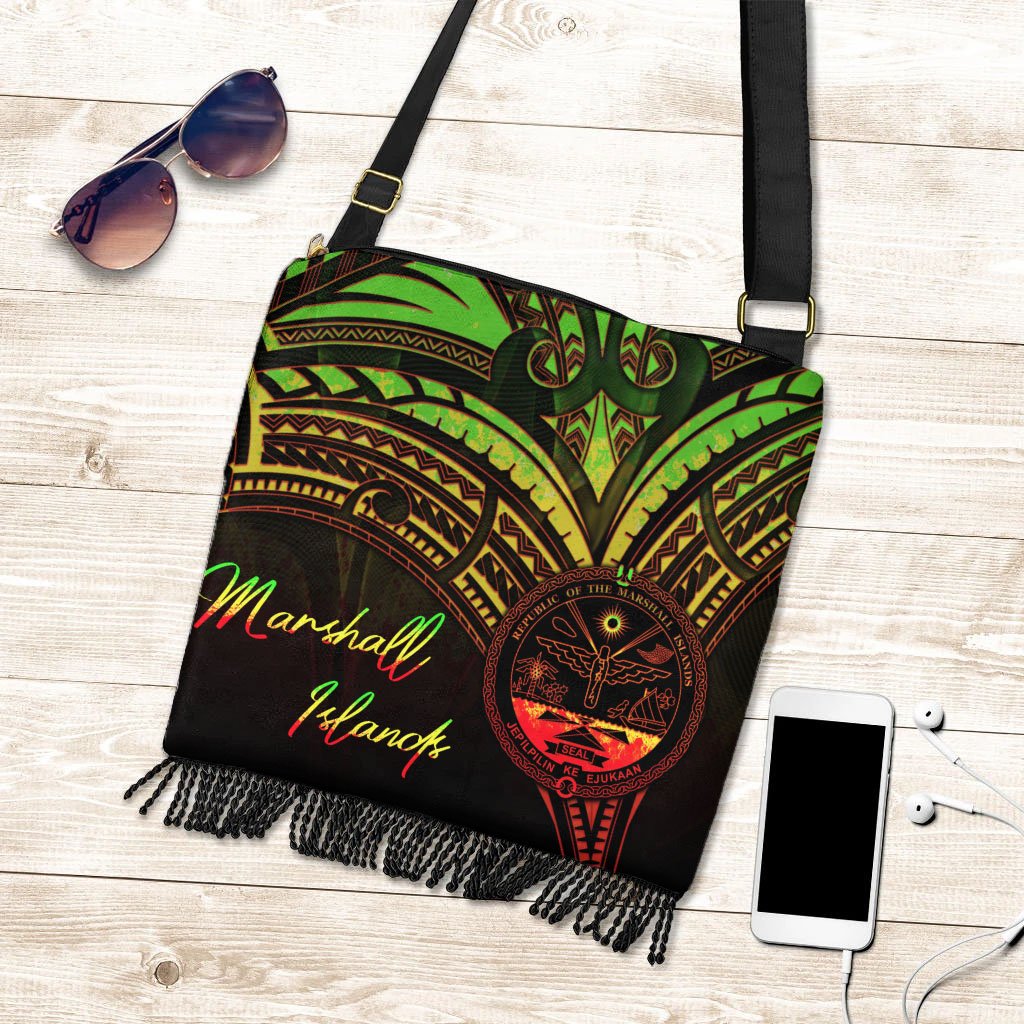 Marshall Islands Boho Handbag - Reggae Color Cross Style One Size Boho Handbag Black - Polynesian Pride