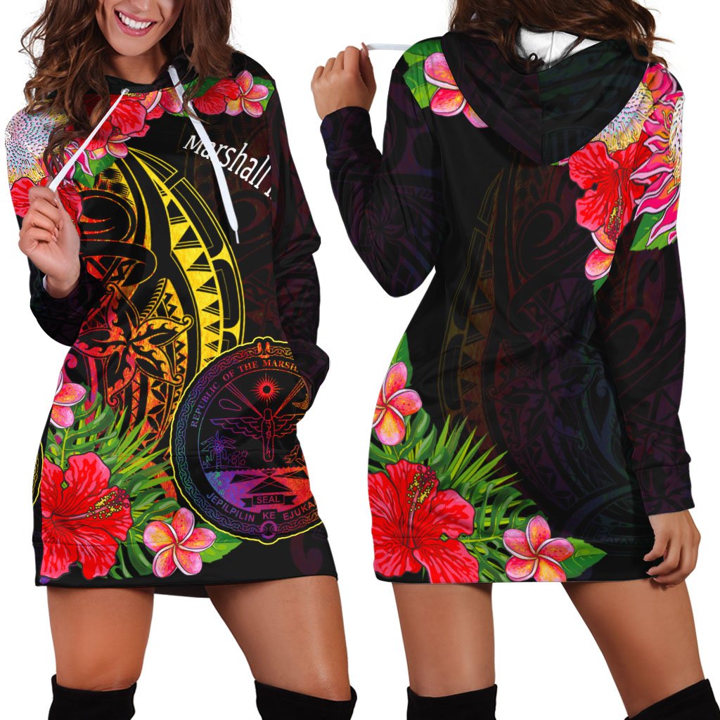 Marshall Islands Hoodie Dress - Tropical Hippie Style Black - Polynesian Pride