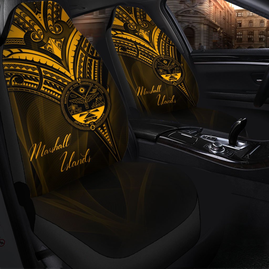 Marshall Islands Car Seat Cover - Gold Color Cross Style Universal Fit Black - Polynesian Pride