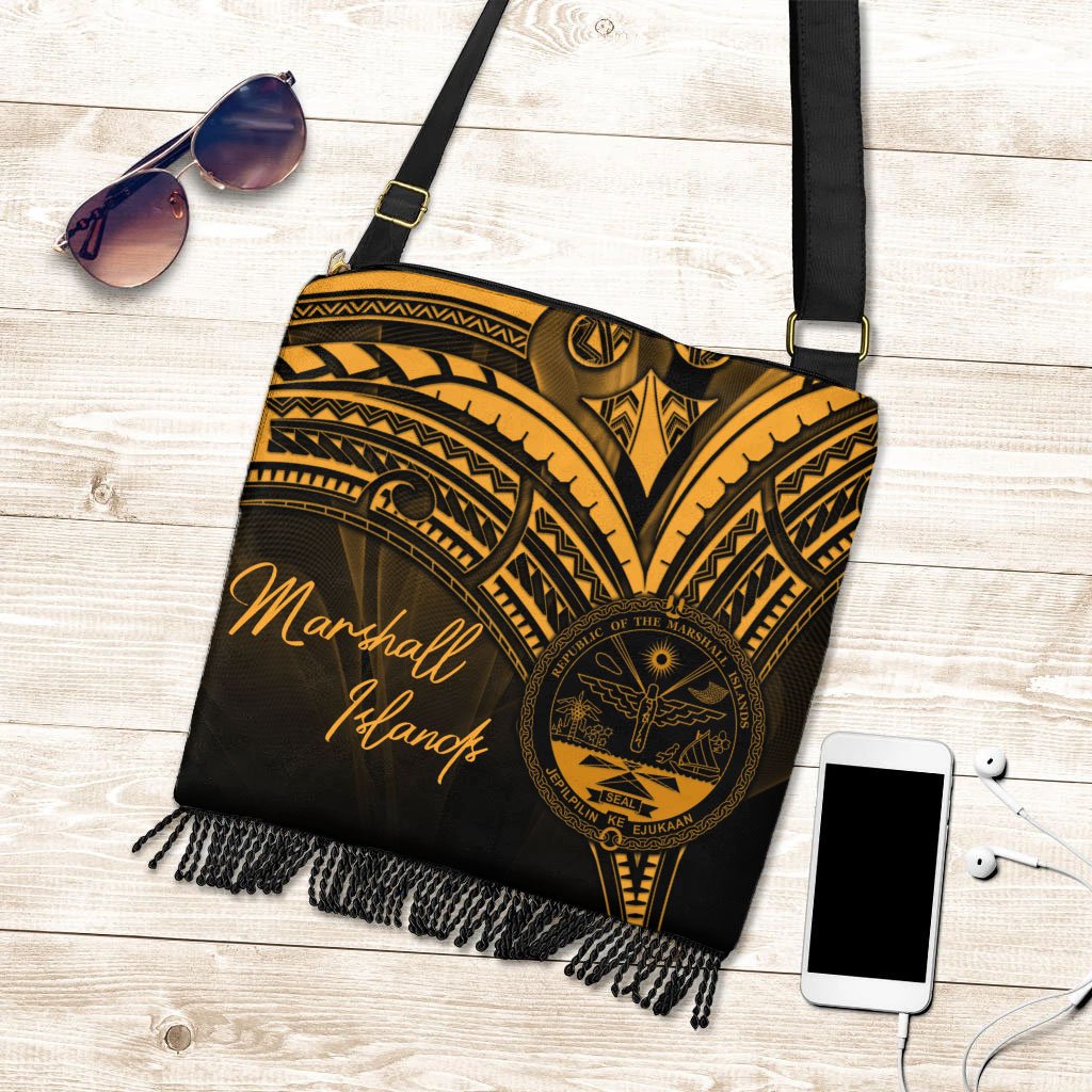 Marshall Islands Boho Handbag - Gold Color Cross Style One Size Boho Handbag Black - Polynesian Pride