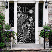Marshall Islands Door Cover Turtle Hibiscus Black Black - Polynesian Pride