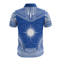 Marshall Islands Custom Polo Shirt Marshall Islands Flag Polynesian Chief Tattoo Blue Version - Polynesian Pride