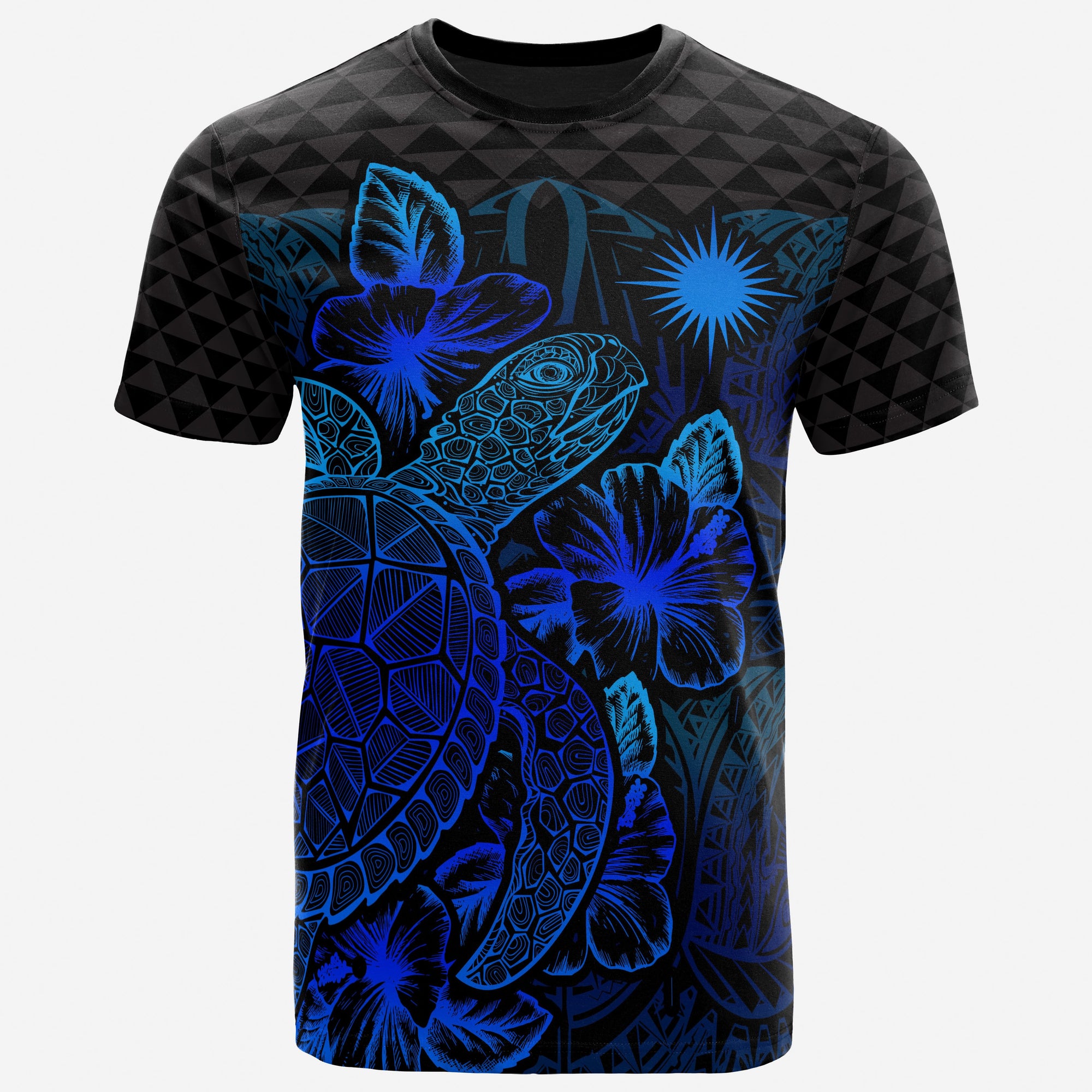 Marshall Islands T Shirt Marshall Islands FLag Turtle Hibiscus Blue Unisex Blue - Polynesian Pride