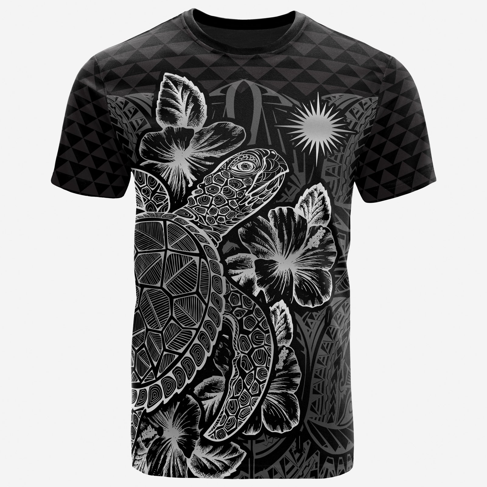 Marshall Islands T Shirt Marshall Islands FLag Turtle Hibiscus Black Unisex Black - Polynesian Pride