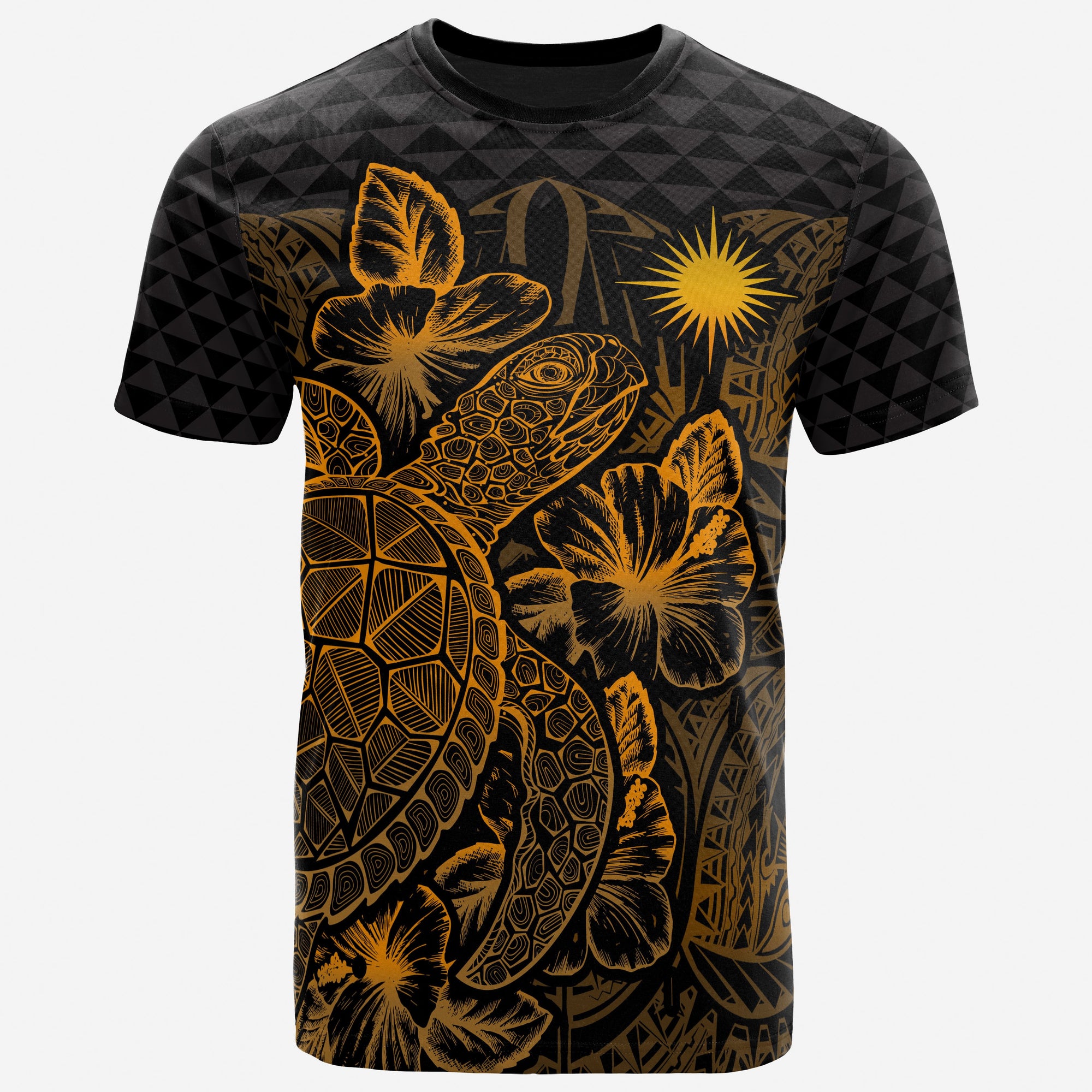 Marshall Islands T Shirt Marshall Islands FLag Turtle Hibiscus Gold Unisex Gold - Polynesian Pride