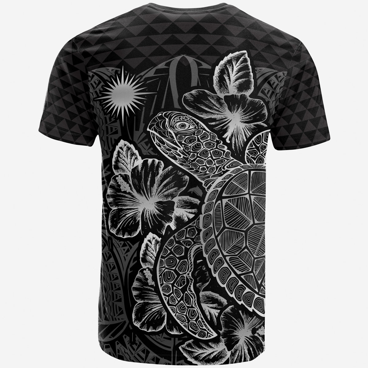 Marshall Islands T Shirt Marshall Islands FLag Turtle Hibiscus Black - Polynesian Pride