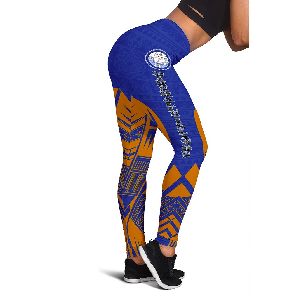 Marshall Islands Polynesian Leggings - Polynesian Tattoo Flag Version Blue - Polynesian Pride